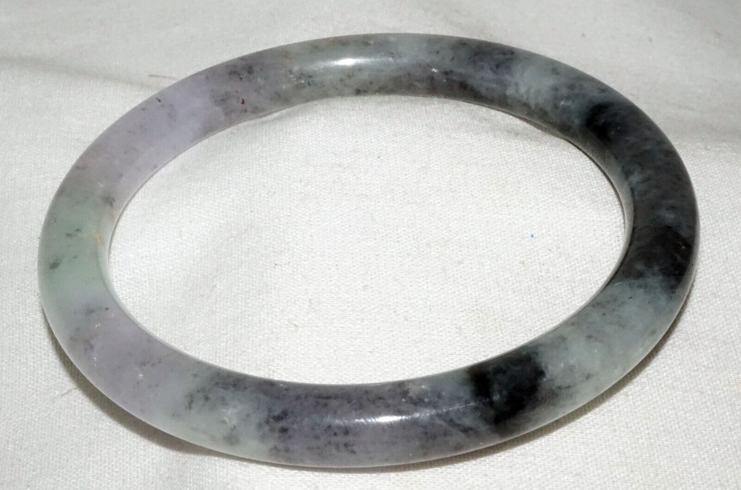 Vtg Chinese Mottled Grey Green Lavender Jadeite Jade Bangle Bracelet (LeS)L25