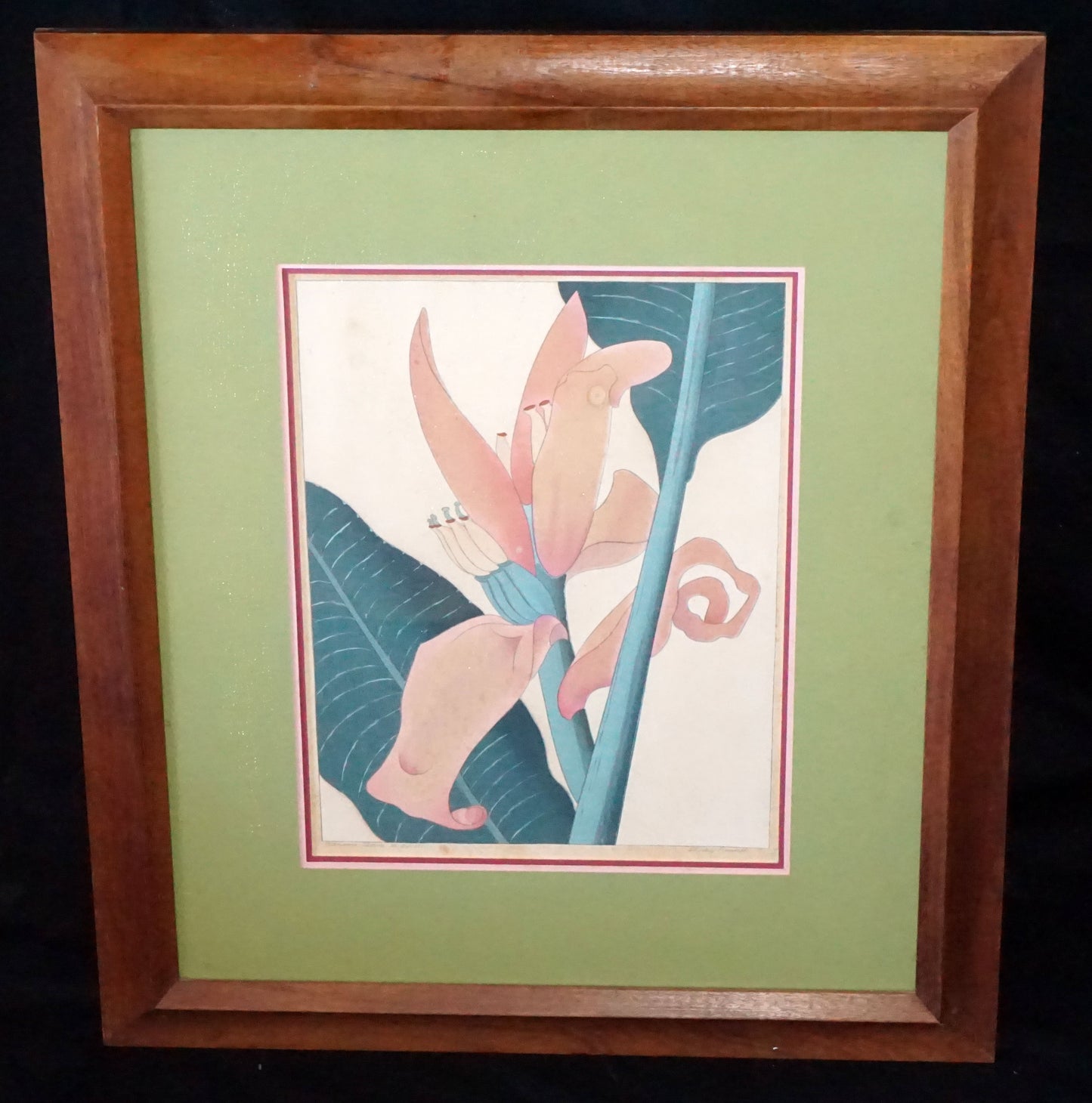 '30s Hawaii Woodblock Print "Banana Blossom" by Shirley Russell (1886-1985)