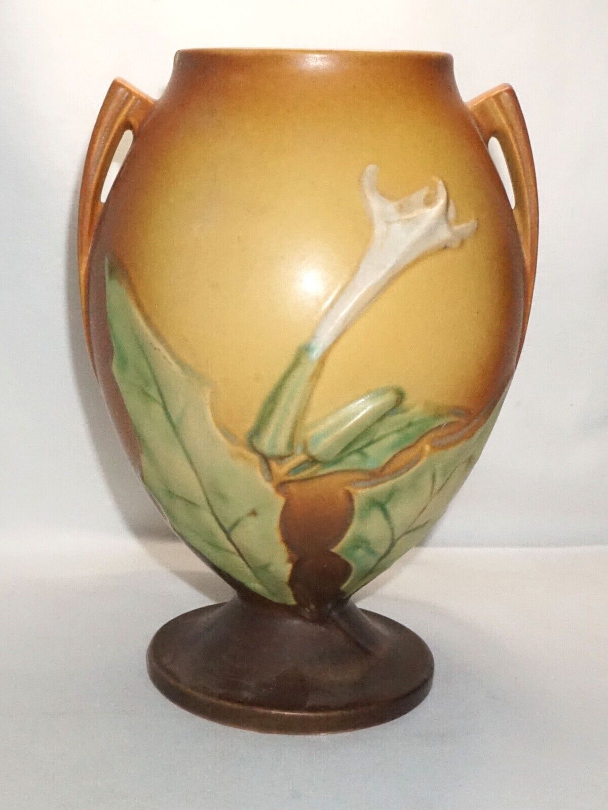 Vtg Roseville Thornapple Pottery Vase Pumpkin Orange Brown 2 Handle 820-9 (NeW)