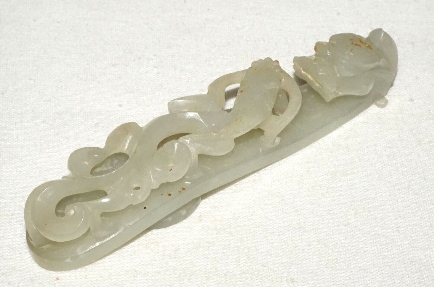 Antique Chinese Grey Green Nephrite Jade Dragon Belt Hook (UVi)#1