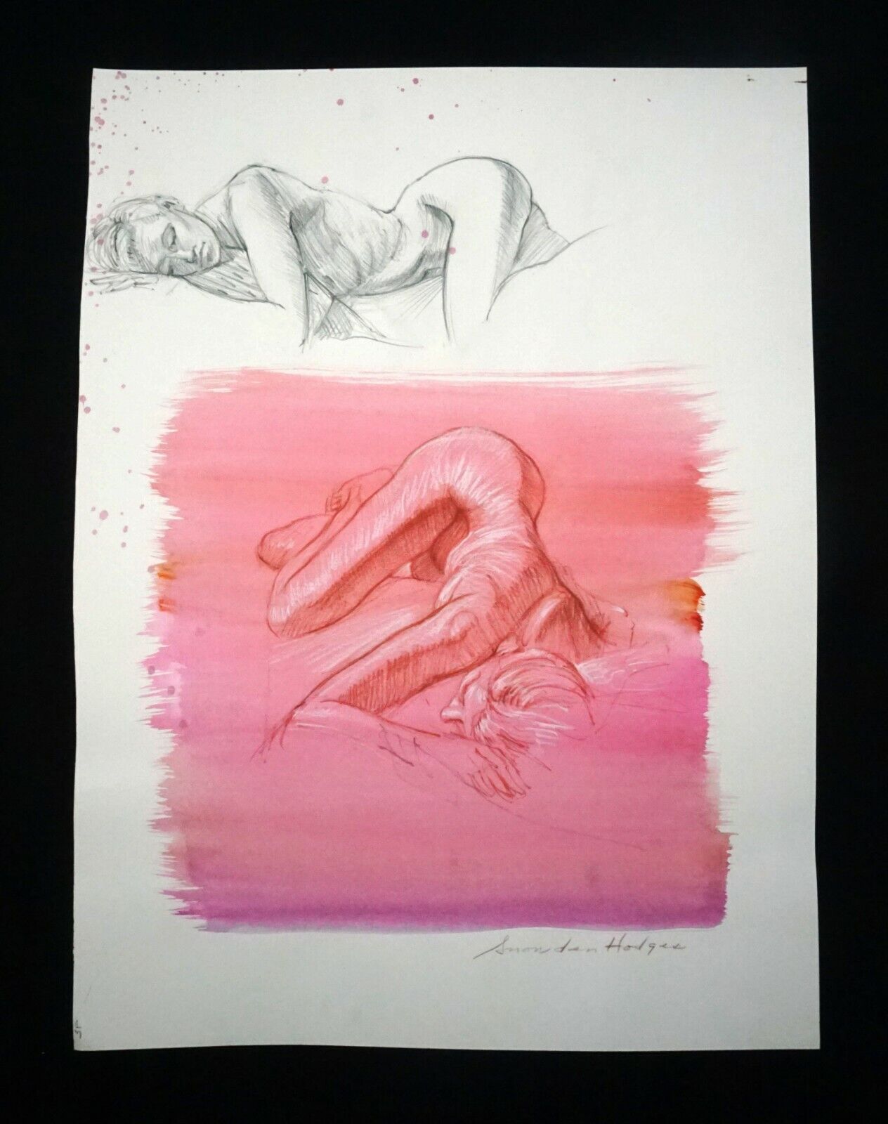 Hawaii Mixed Media Wash Painting Sleeping Female Nude Snowden Hodges (Sho)#130