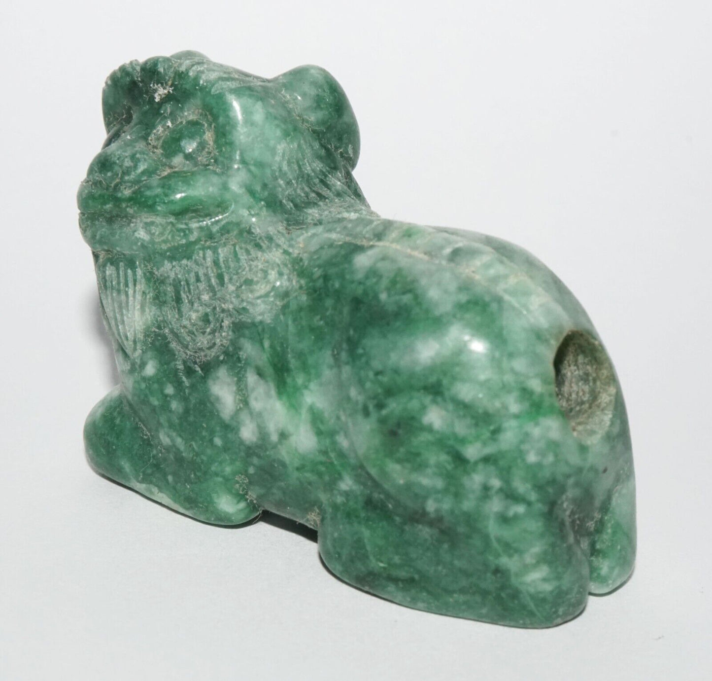 Vintage Chinese Jadeite Jade Carved Snuff Bottle w. Resting Foo Dog (LeS) G12