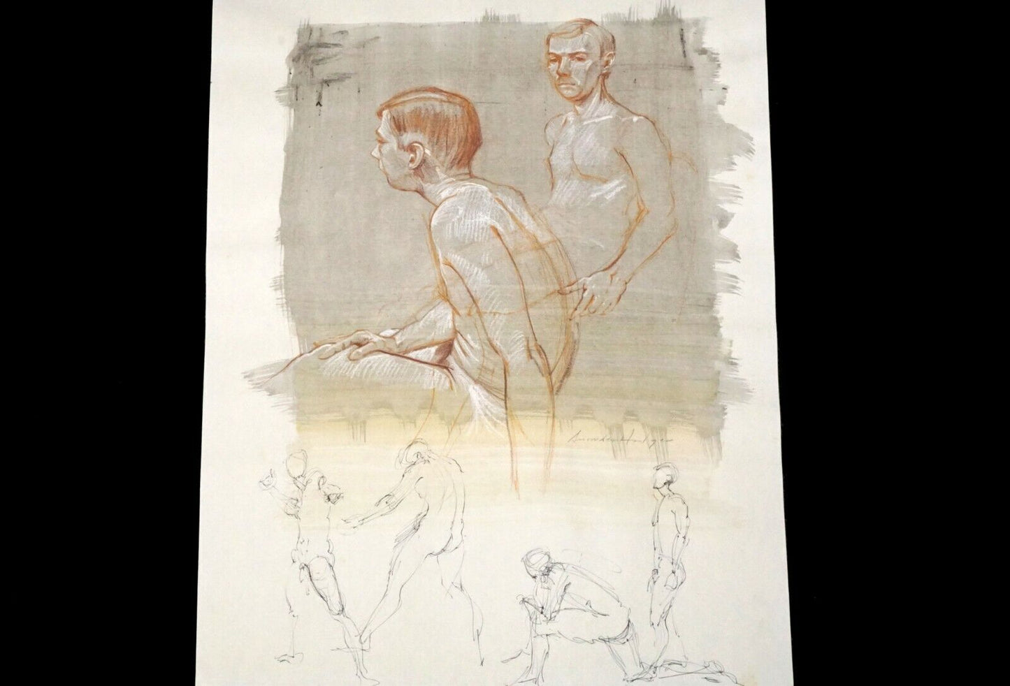 Hawaii Mixed Media WC Wash Drawing Painting Male Nudes by Snowden Hodges (Sho)