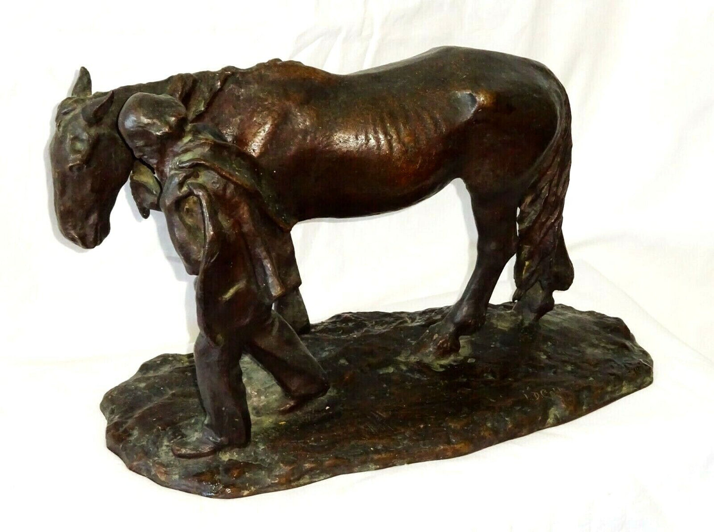 Vintage US Bronze Sculpture "Farmer Leading his Horse" by B.D. Cable (New)