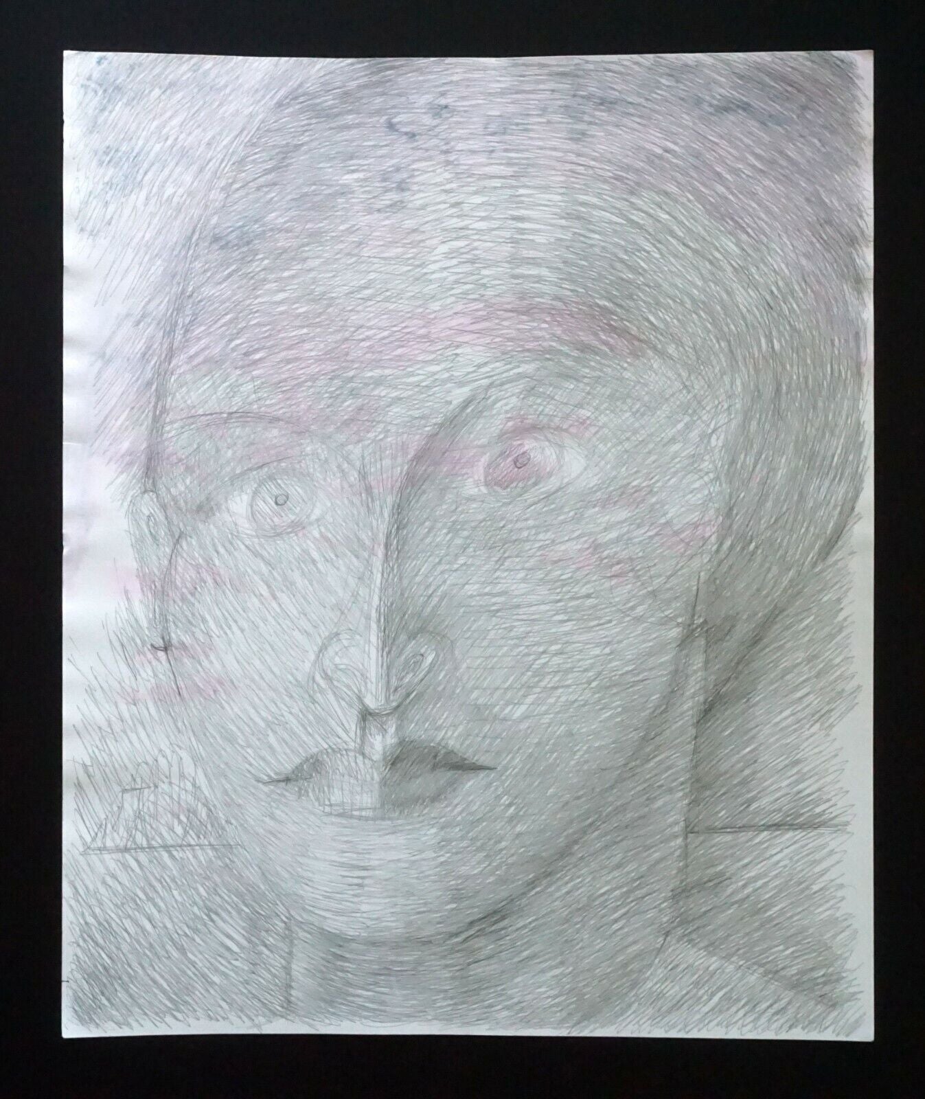 France Hawaii Outsider Art Pencil Drawing Female Head Claude Vedel (EtJ)#33