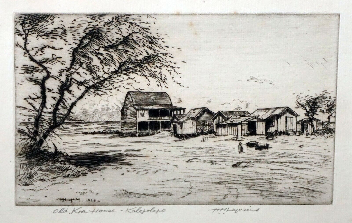 1928 Hawaii Print Etching Old Koa House Kalepolepo by Huc M. Luquiens (DAT)#29