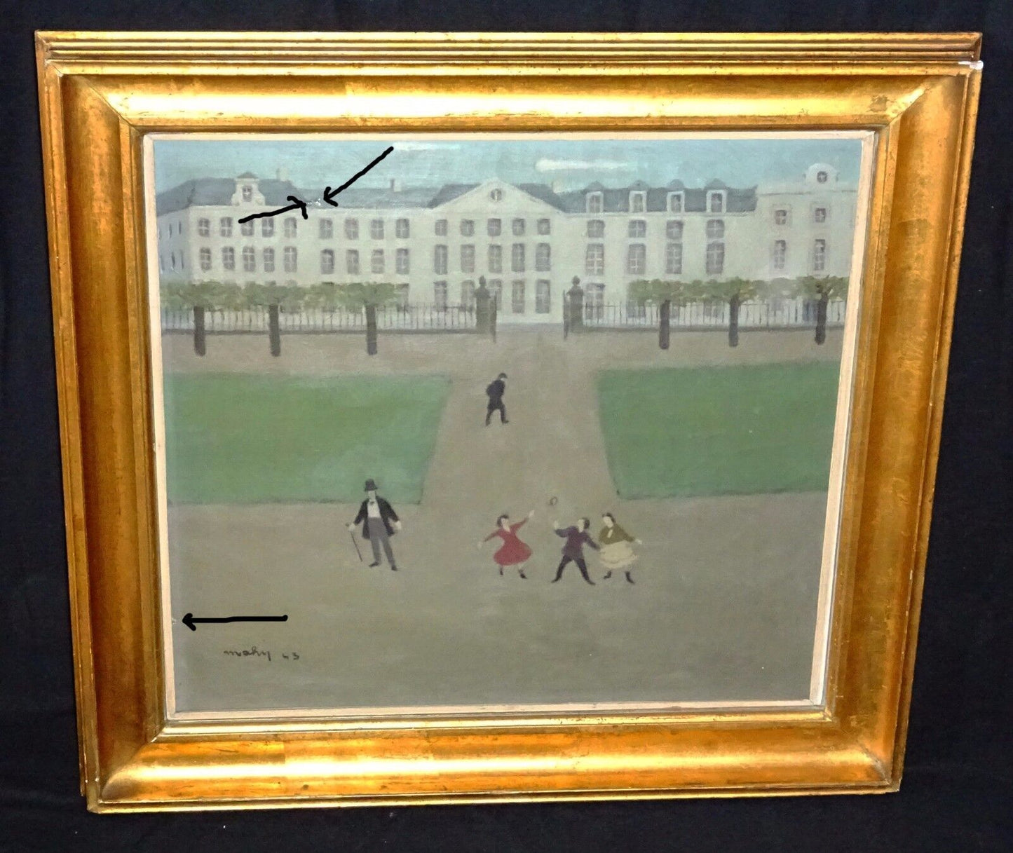 1943 Belgian Oil Painting Jeux D'Enfants du Parc by Émile Mahy (1903-1979)(Sto)