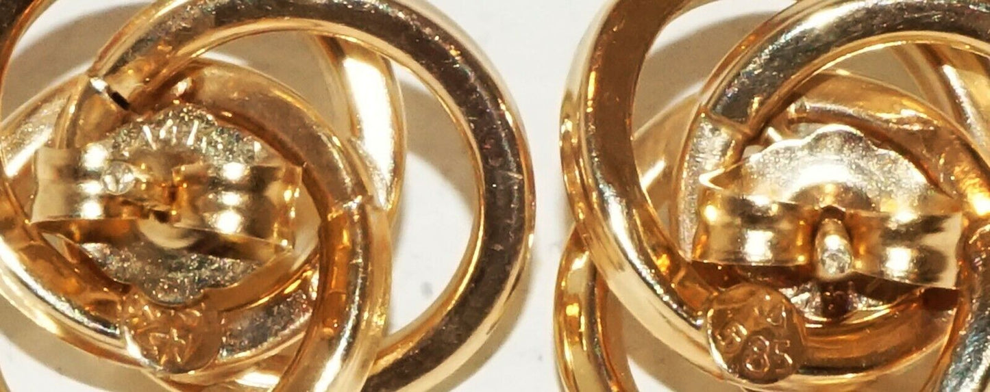 Pair Vintage 14K Yellow Gold Triple Ring and Pearl Design Earrings (HaL)#3
