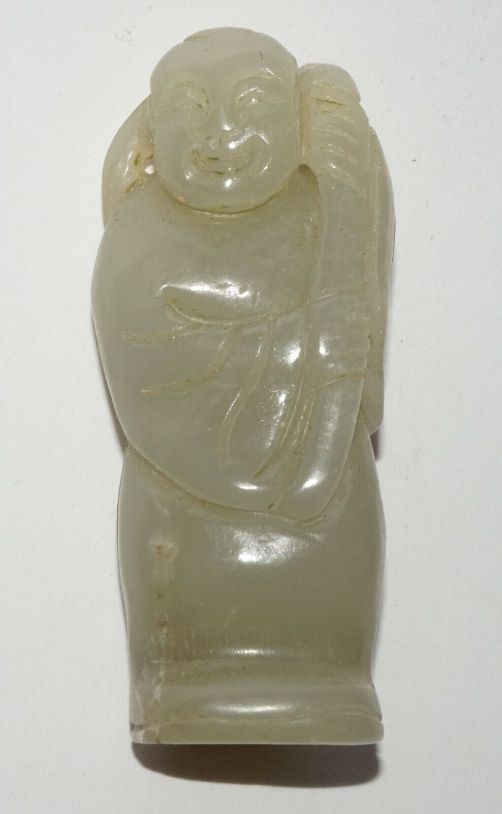 Vintage Chinese Pierced Nephrite Carved Standing Figure Holding Lingzhi (LeS) G3