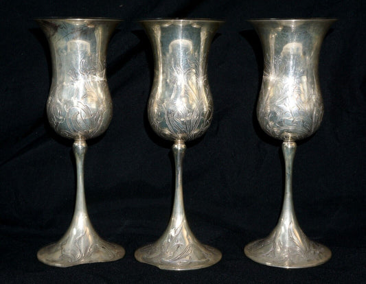 3 Pc Vtg Italian Mazzucato Cesellato A Mano Sterling Silver Goblets 2 of 2 (MaC)