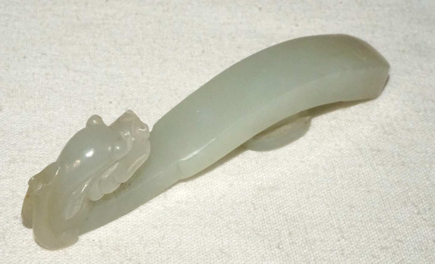 Antique Chinese Grey Green Nephrite Jade Dragon Belt Hook (UVi)#20