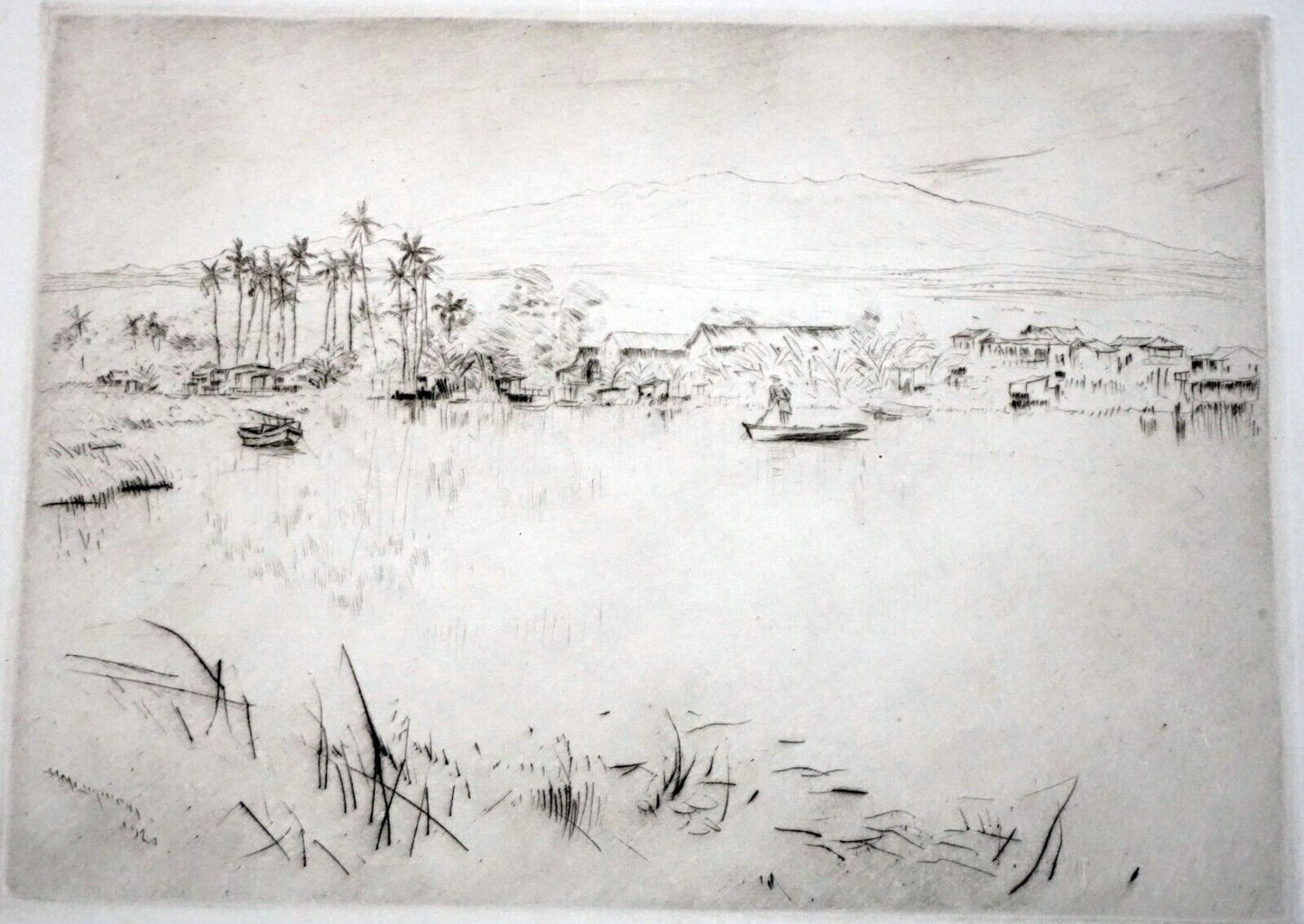 1920 Hawaii Etching Print "Wailoa River, Hilo" Huc M. Luquiens (1881-1961) (FeL)