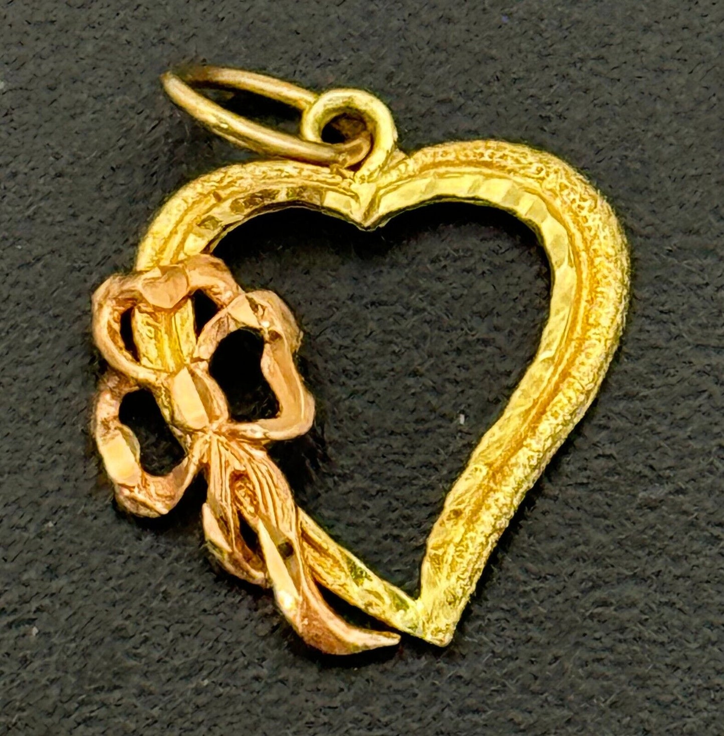 14k Multi-Toned Gold Heart Love Ribbon Pendant (MeC)