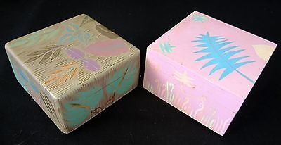 2x 1980s Haitian Wooden Covered Boxes w. Painted Floral Motif (Stea)