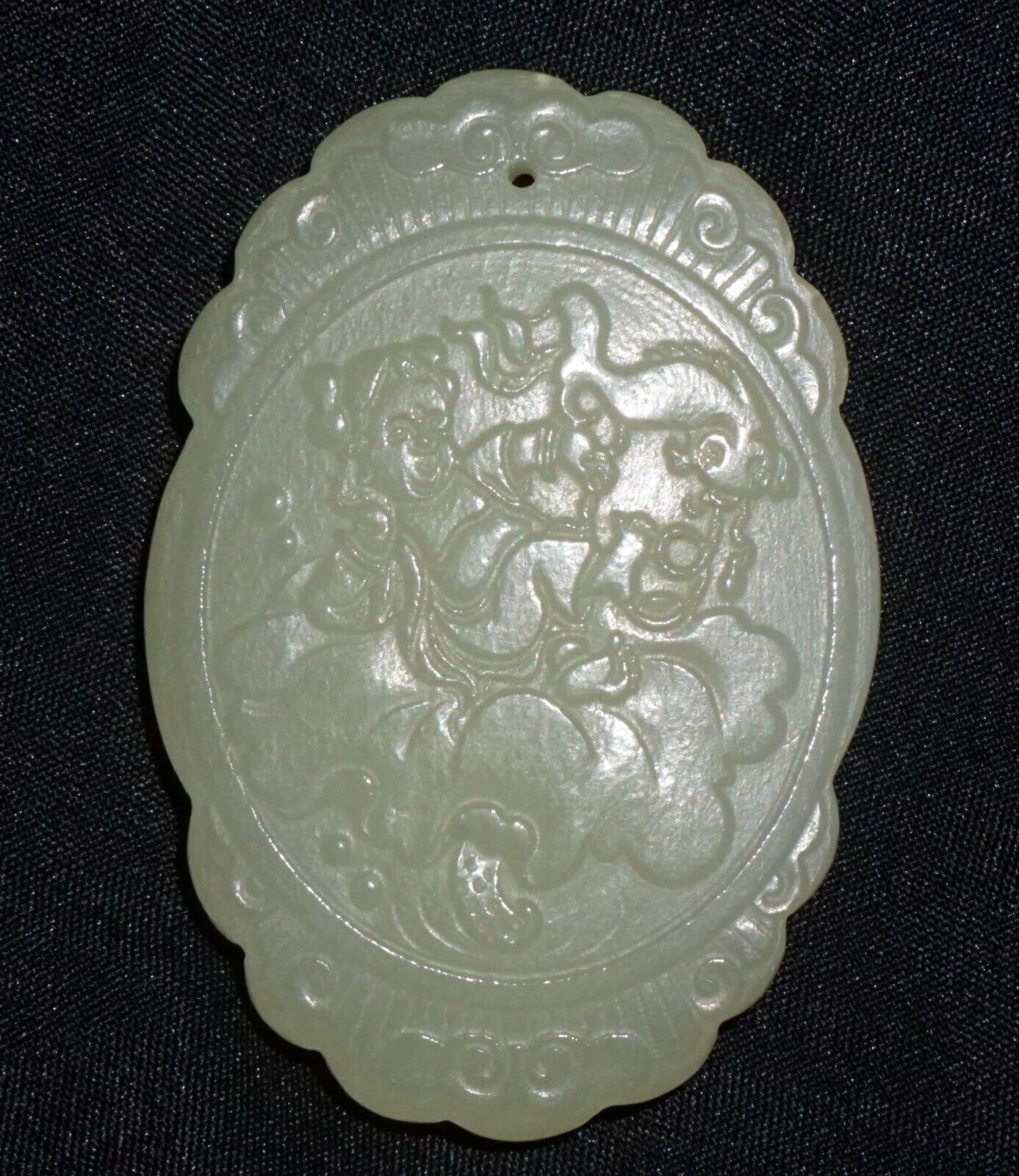 Modern Chinese Nephrite Jade Plaque Pendant w. Figure & Flower Motifs (---)