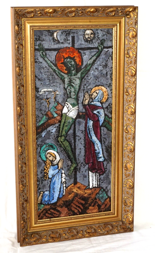 70s Hawaii Christian Catholic Oil Painting Le Croix Jesus by Erica Karawina (Mil