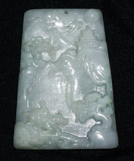 Modern Chinese White Jade Plaque Pendant w. Mountain Boy on Buffalo Motif (---)