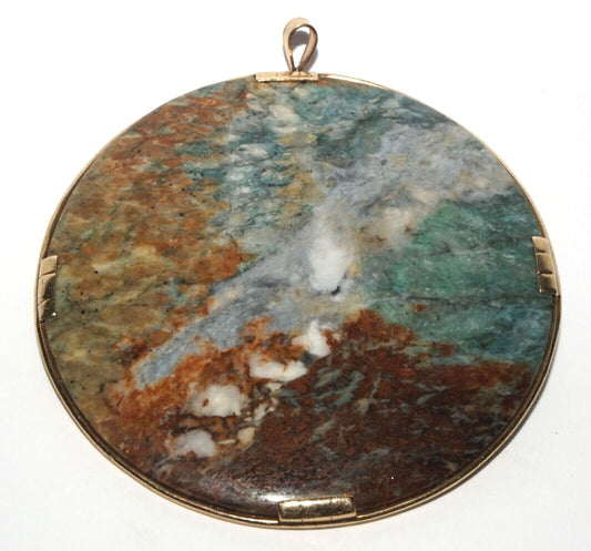 Chinese 14K Yellow Gold Brooch Pendant w. Picture Jade Disk by Ming's (LeS) G10