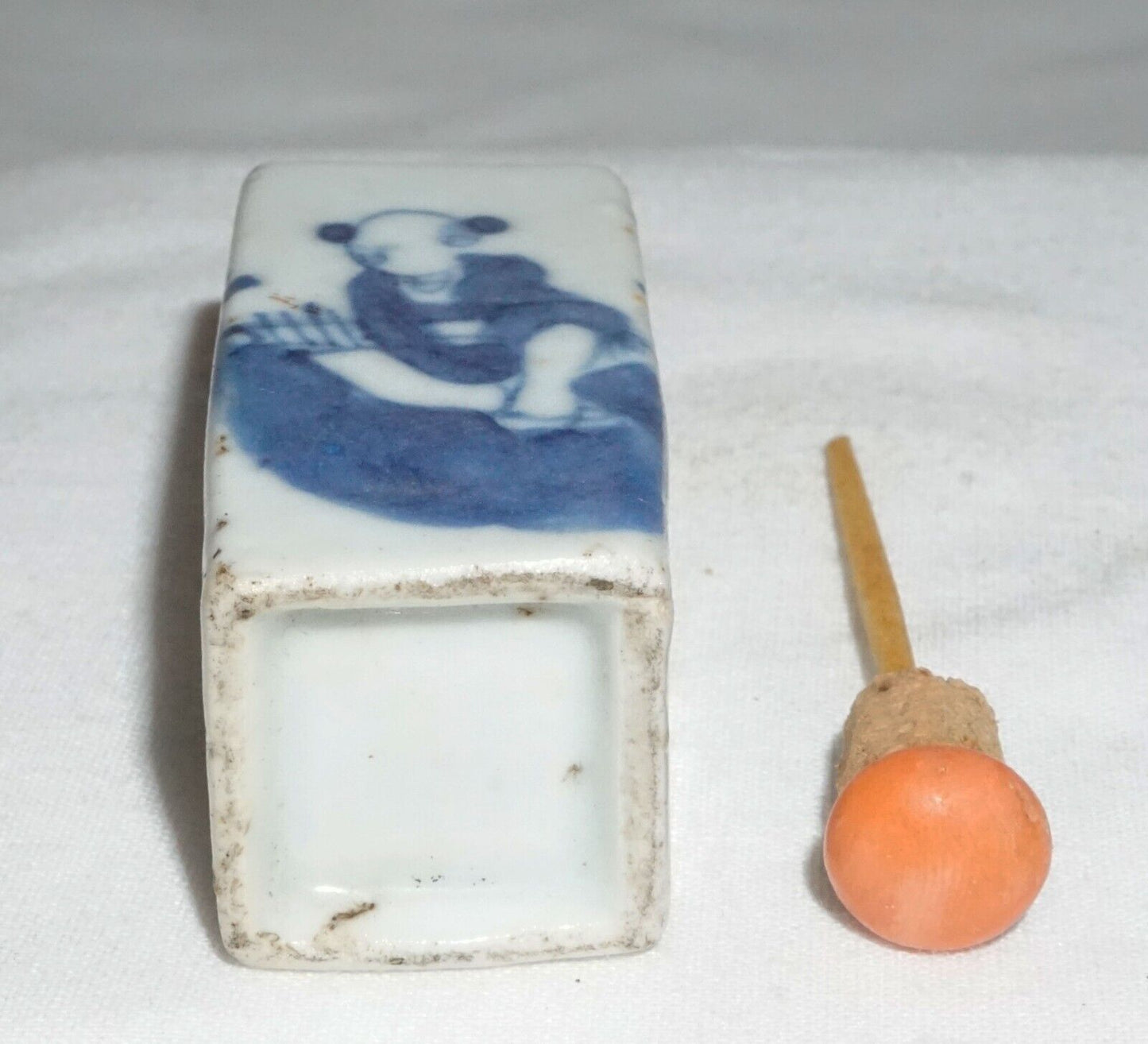 Antique Chinese B&W Porcelain Snuff Bottle w. Figure in Landscape Motif (LLA)