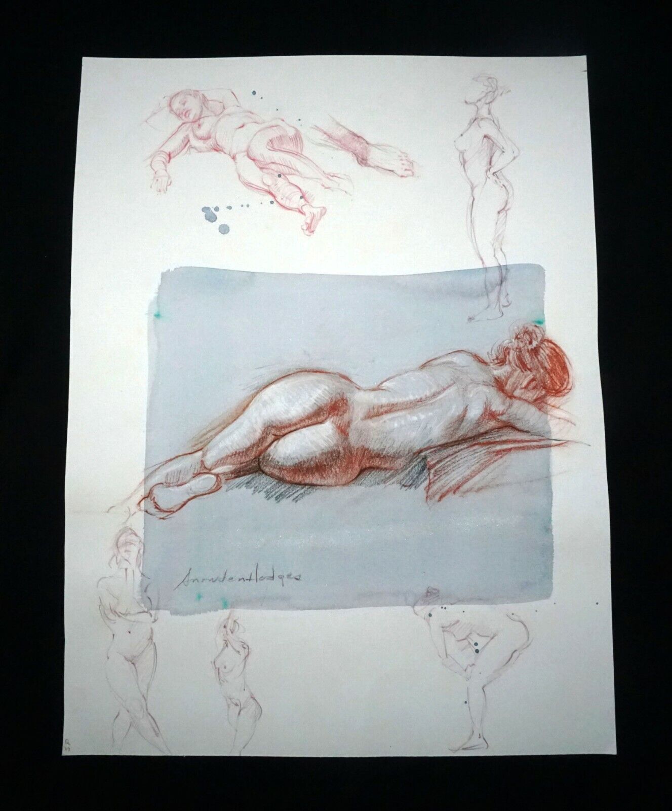 Hawaii Mixed Media Wash Painting Reclining Female Nude Snowden Hodges (Sho)#136