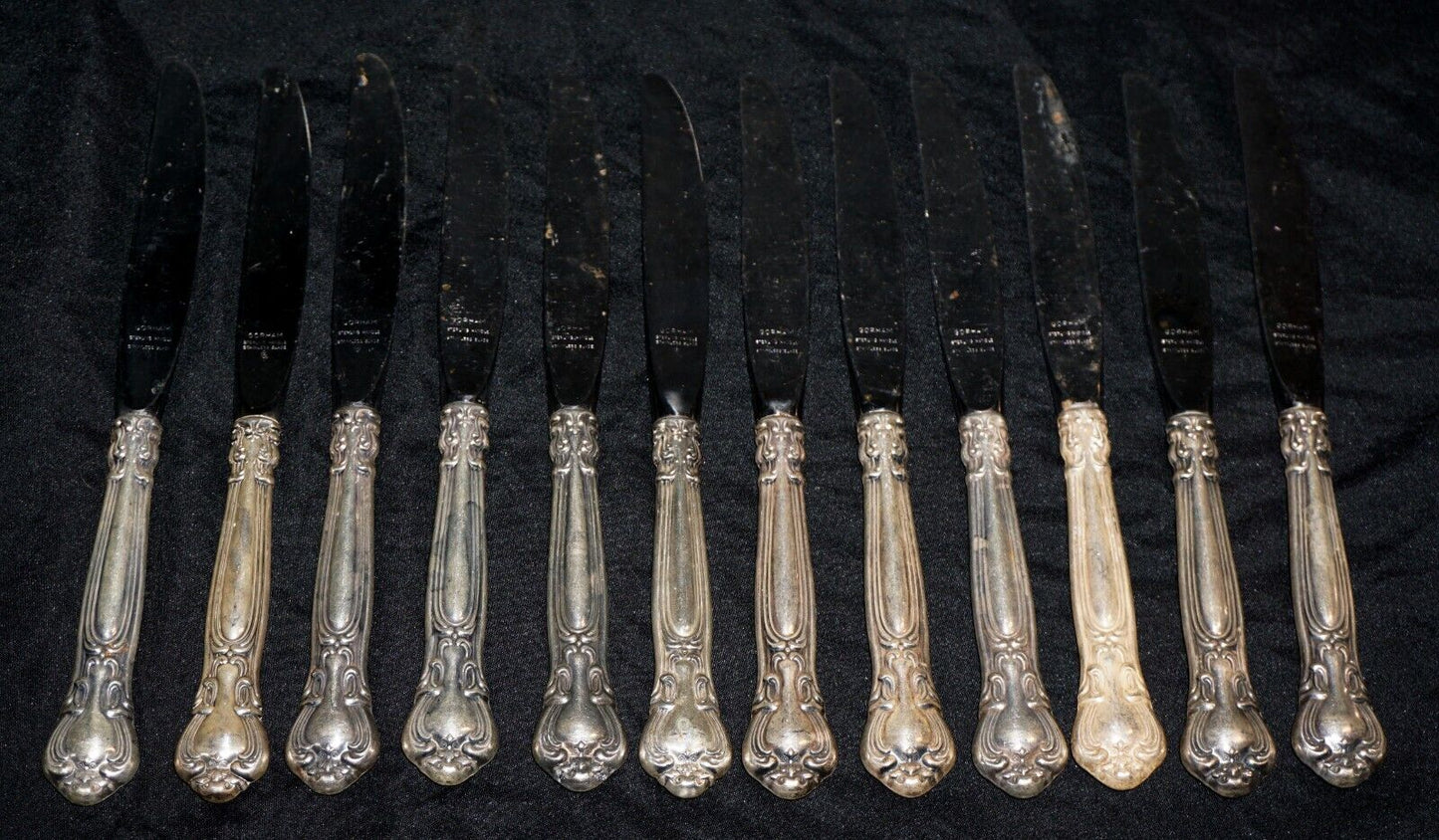 12Pc American Sterling Silver Dinner Knives 9 1/8"- Gorham Chantilly 1895 (ChB)