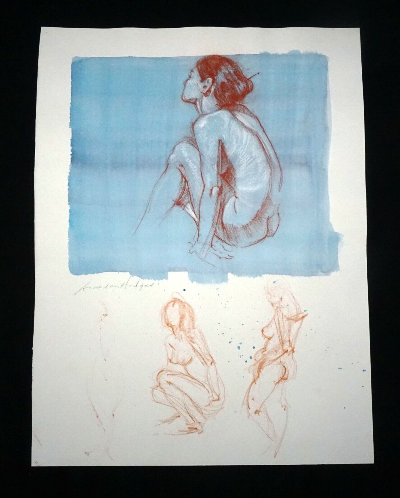 Hawaii Mixed Media Wash Painting Seated Female Nude Snowden Hodges (Sho)#118