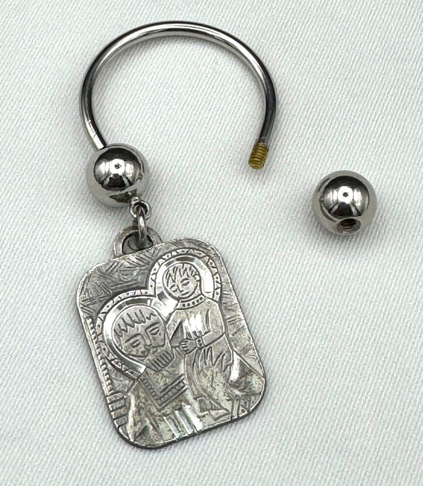 Vintage Sterling Silver St. Christopher Religious Pendant Key Chain (MiM)