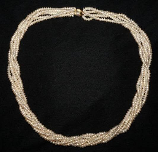 Vintage Matinee Length Freshwater Pearl Six Strand Necklace w. 14k Clasp (ShI)