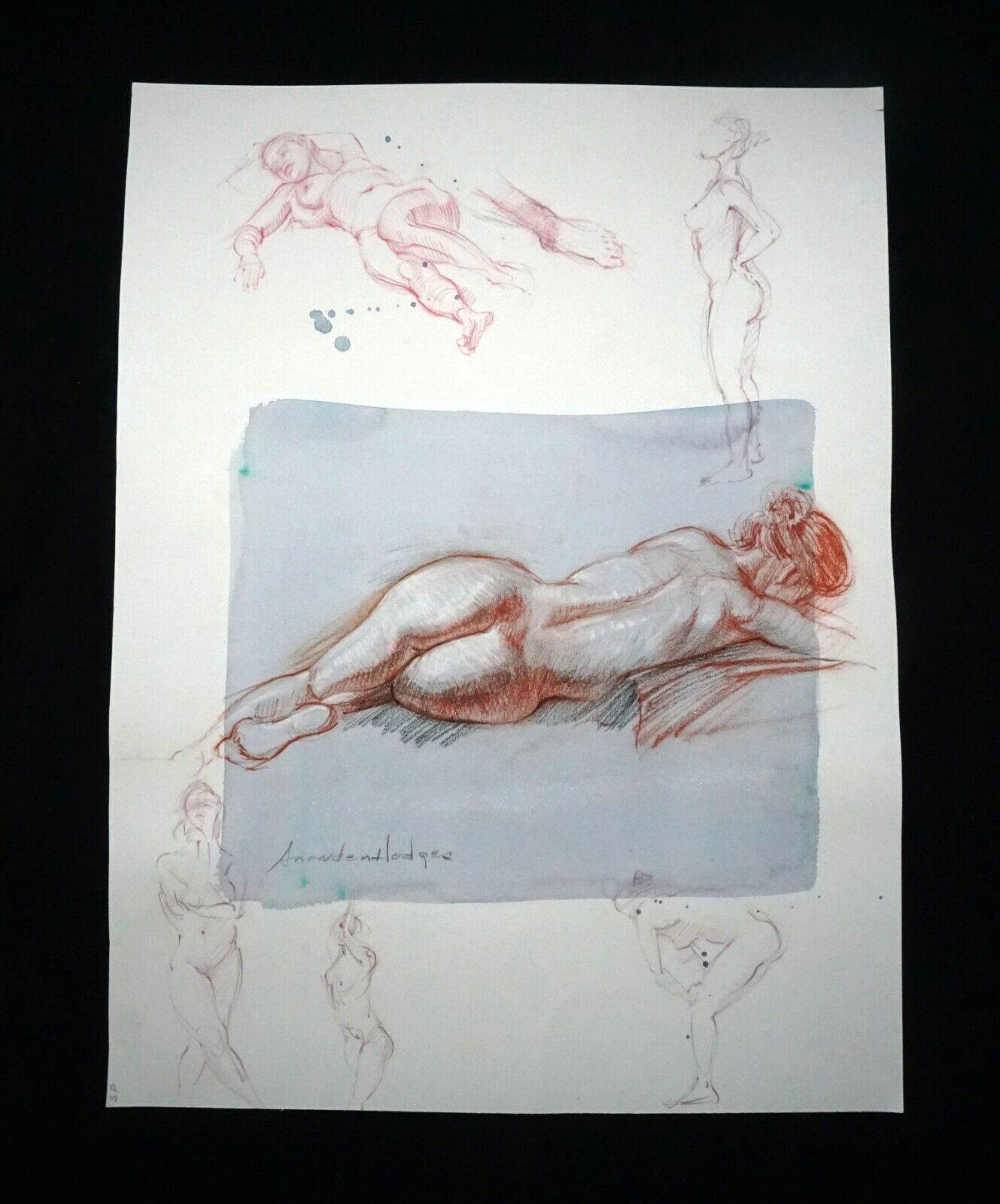 Hawaii Mixed Media Wash Painting Reclining Female Nude Snowden Hodges (Sho)#136