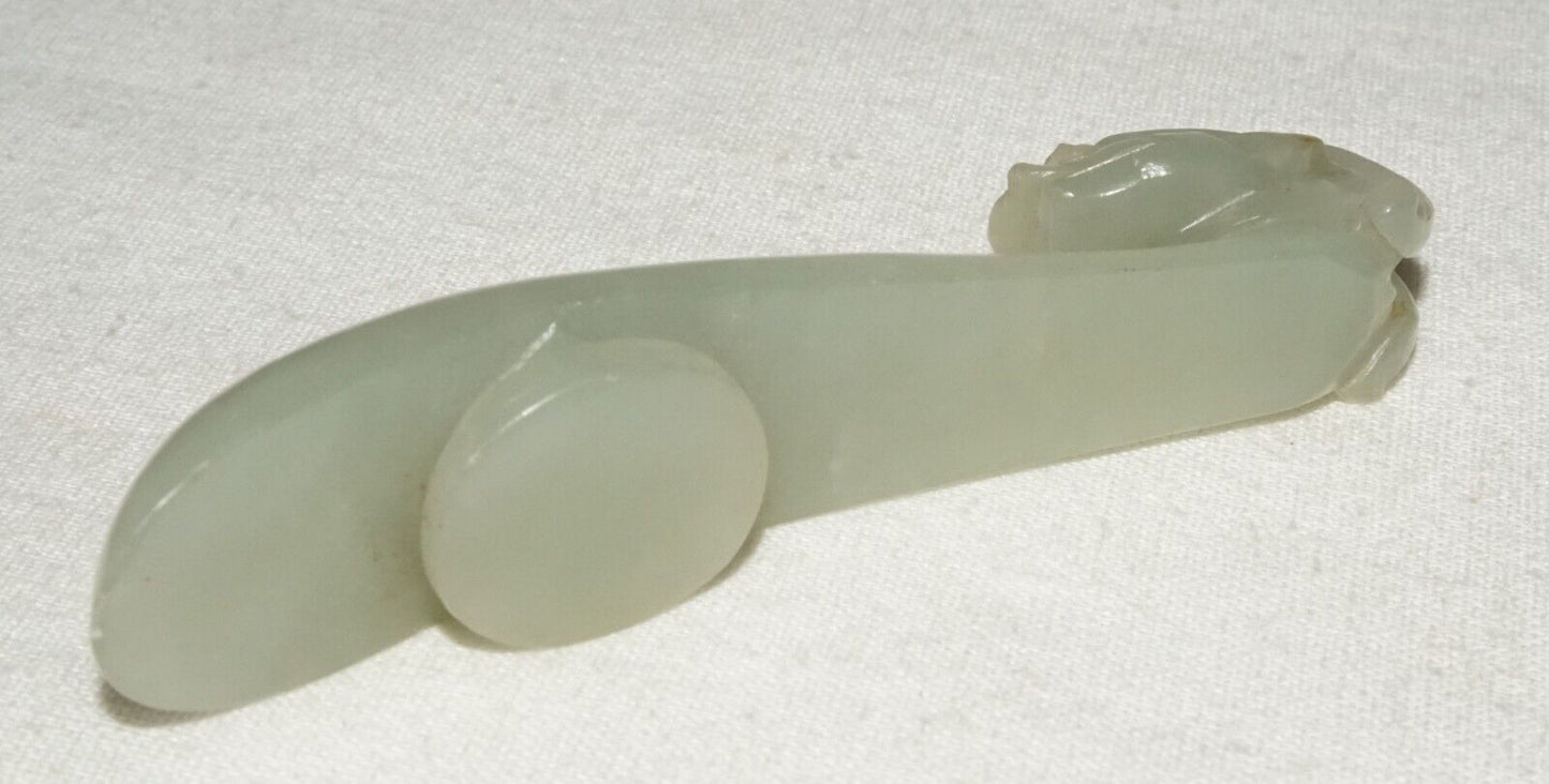 Antique Chinese Grey Green Nephrite Jade Dragon Belt Hook (UVi)#9