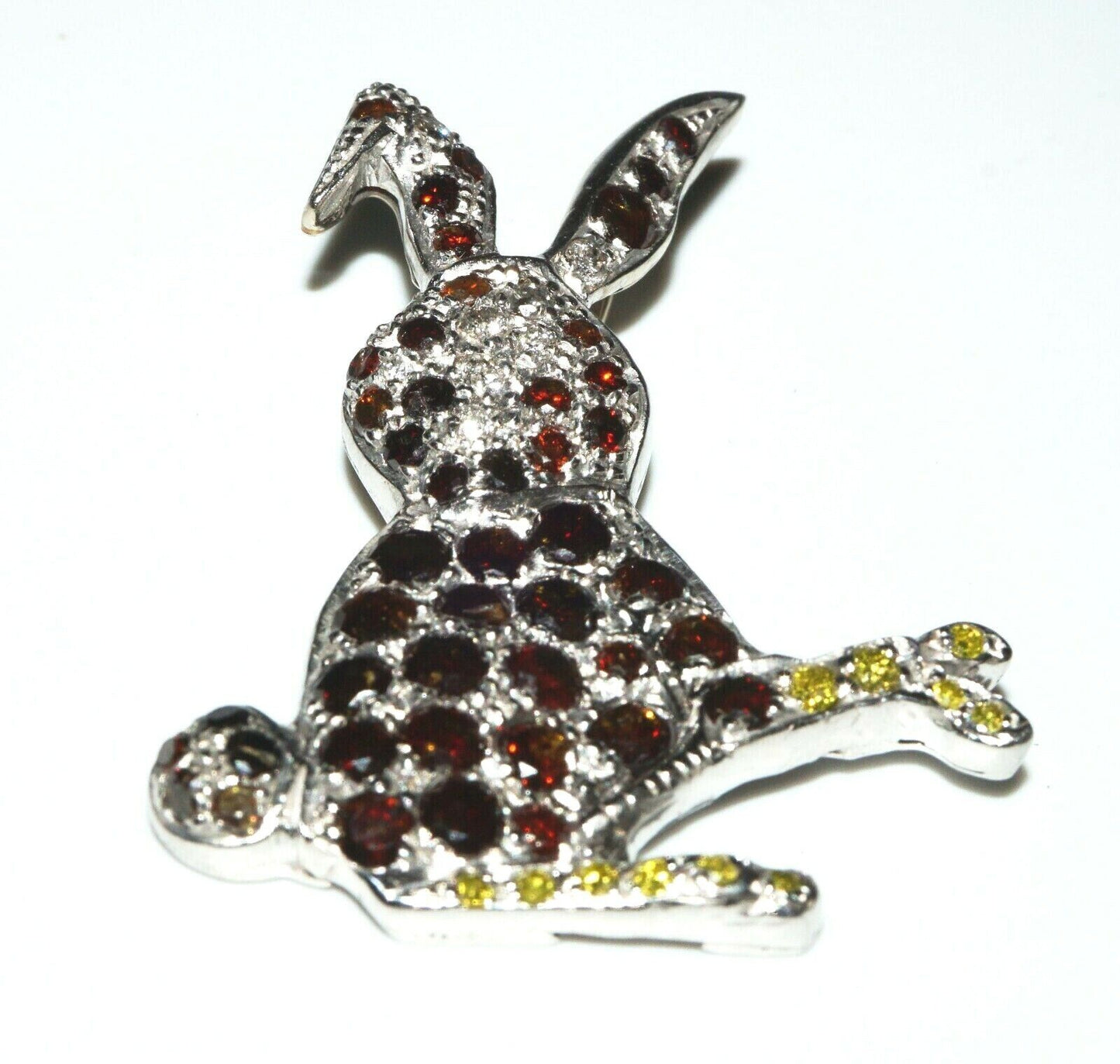 14K White Gold Flop Eared Bunny Pendant se w. 61x Multicolored Diamonds (FeO)#61