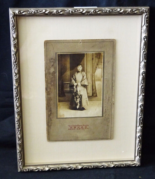 1900 Chinese Framed B&W Photo "Young Woman" by Yun Chun Photo Studio (Mil)