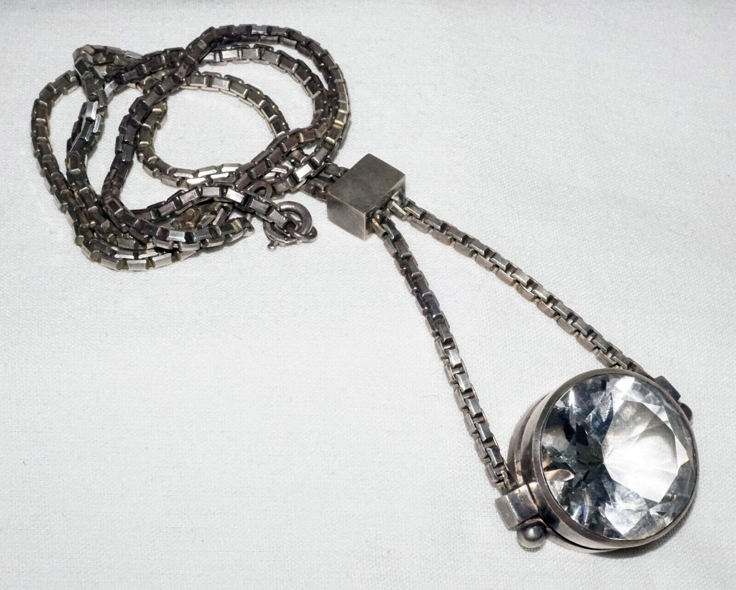 Vintage Swedish Modernist 835 Silver Necklace & Quartz Pendant by Stygbert (ShI)