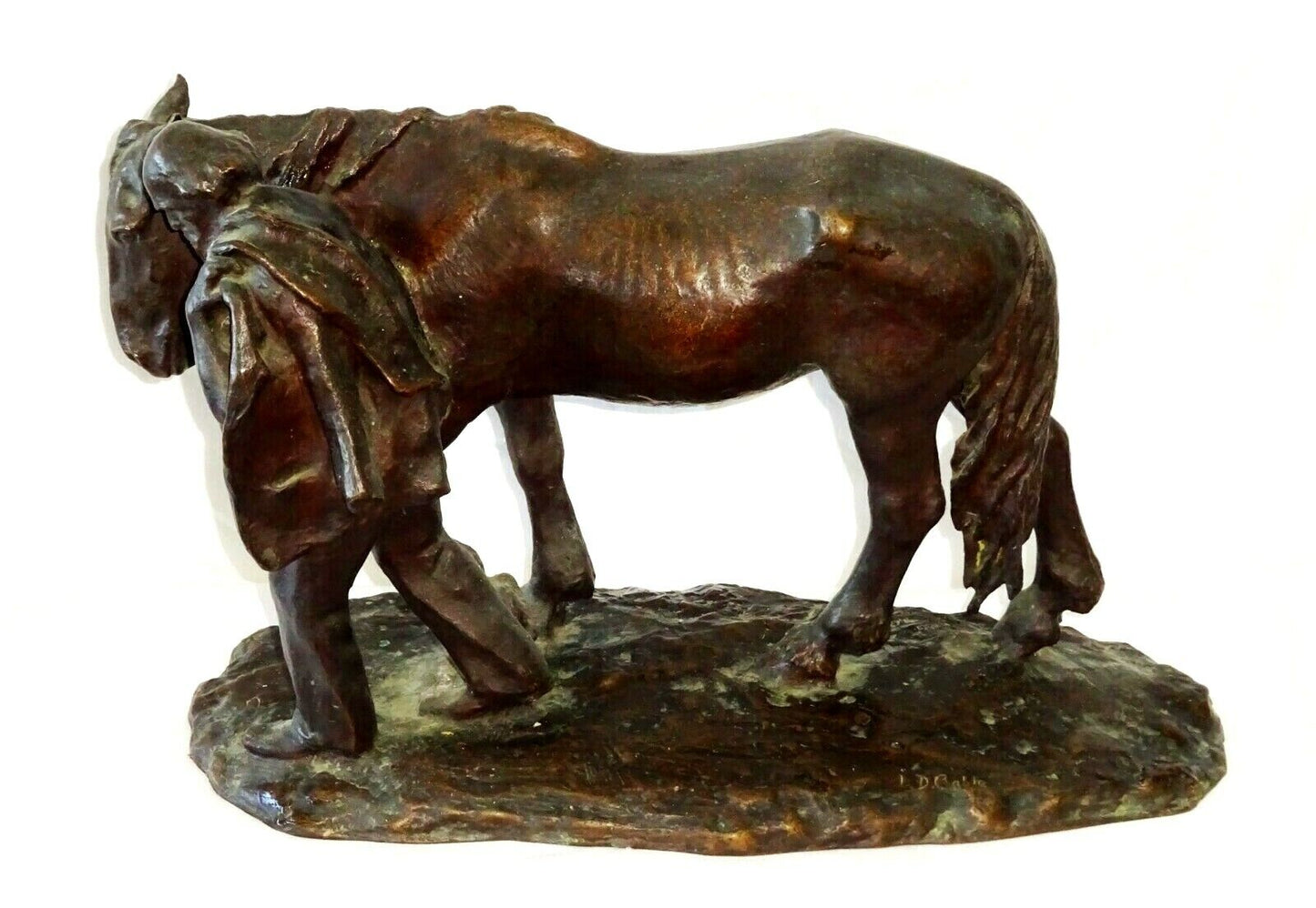 Vintage US Bronze Sculpture "Farmer Leading his Horse" by B.D. Cable (New)