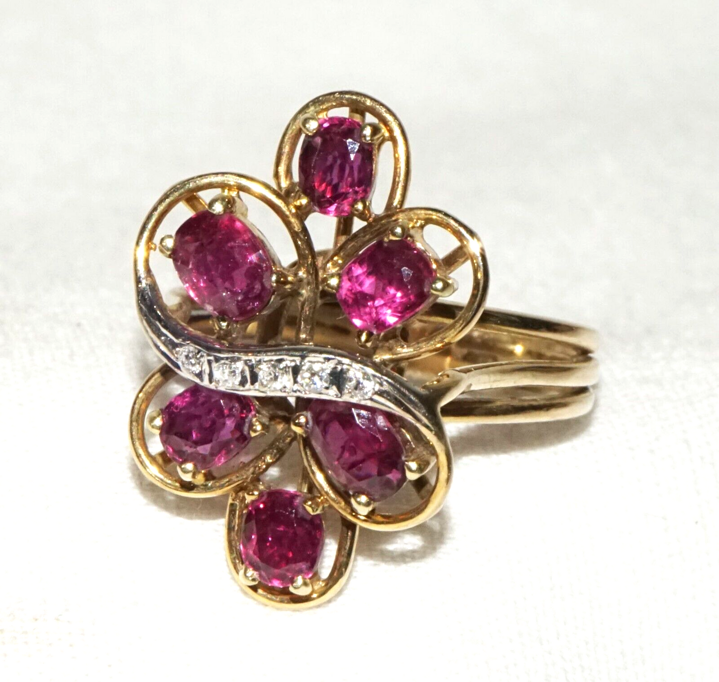 Vintage 14k Yellow Gold Ring Sz.7.5 set w. 6x Rubies & 5x Diamonds (GoB) #5