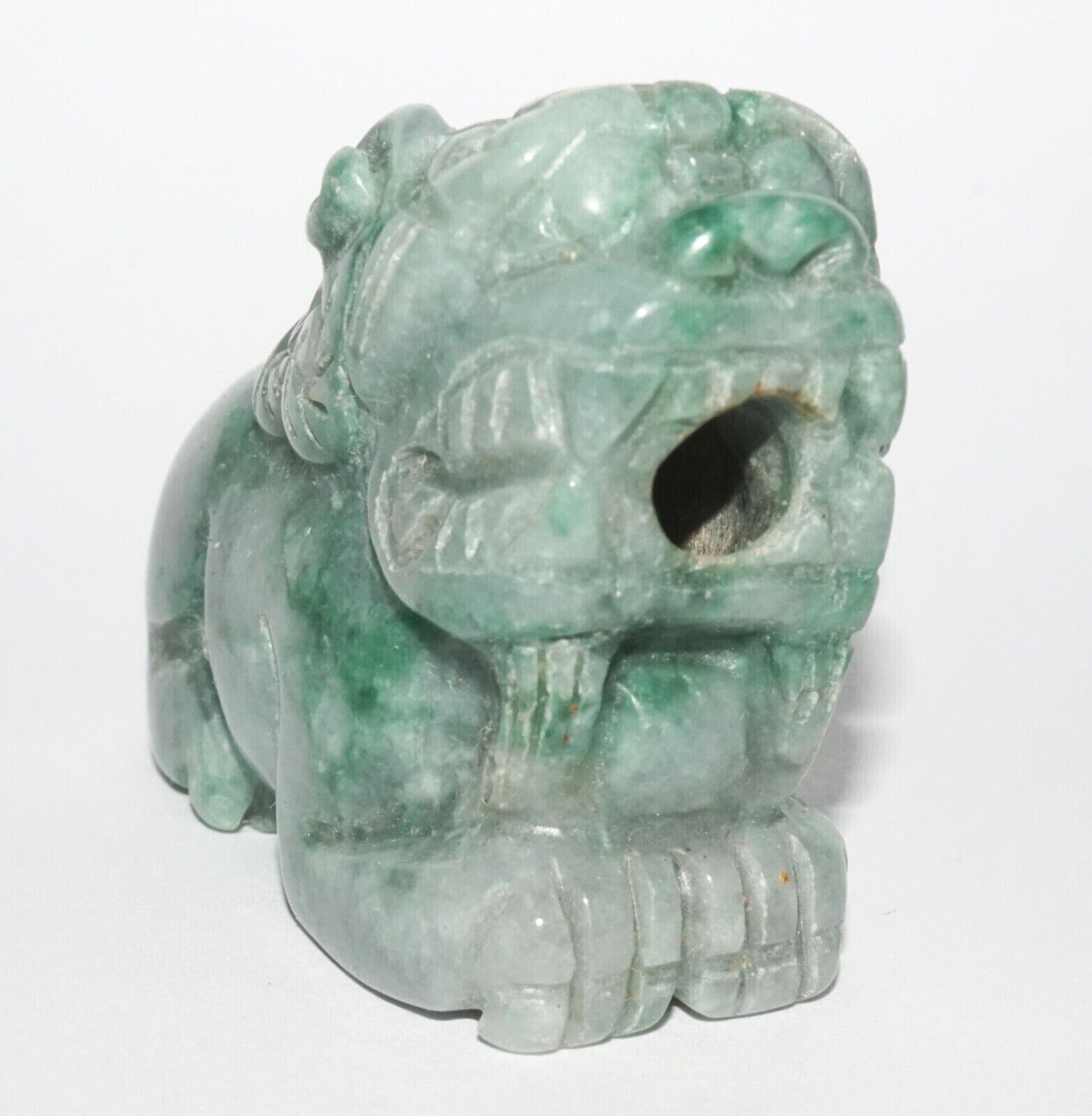 Vintage Chinese Jadeite Jade Carved Snuff Bottle w. Resting Foo Dog (LeS) G12