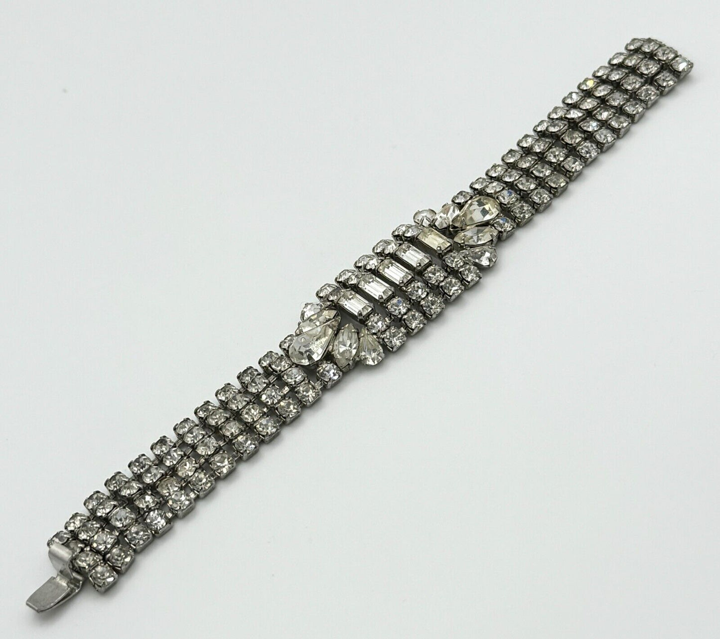 Vintage Weiss Rhinestone Bracelet w Round & Baguette Stones (McC)