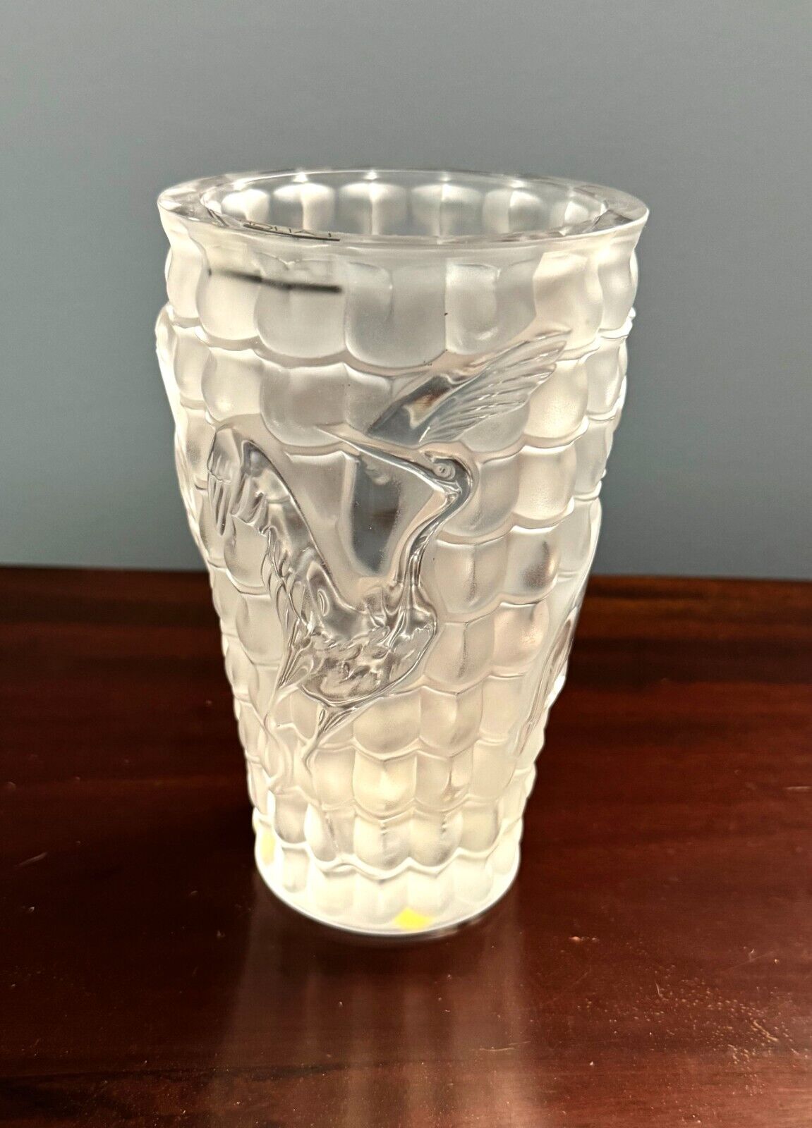 Vintage French Lalique Frosted Crane Vase With Box (InS)