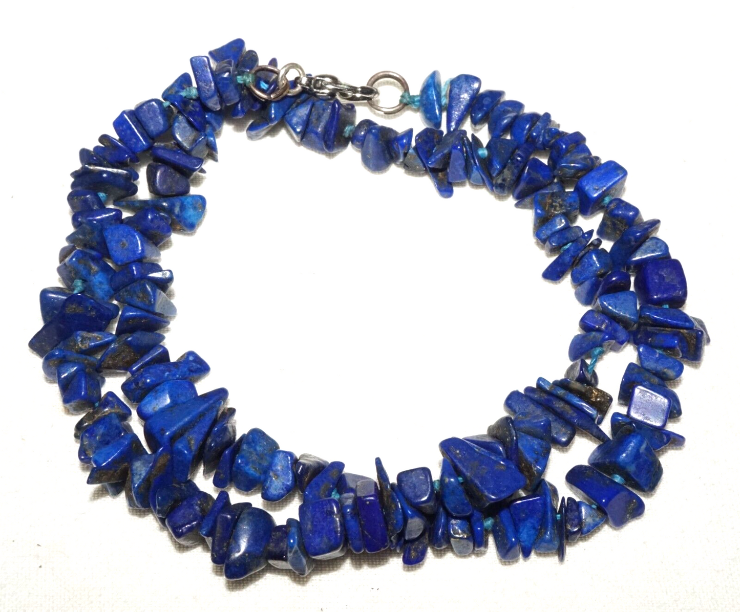 Vintage Lapis Lazuli Chip Bead Choker Necklace w. base Metal Clasp (GoB) #21