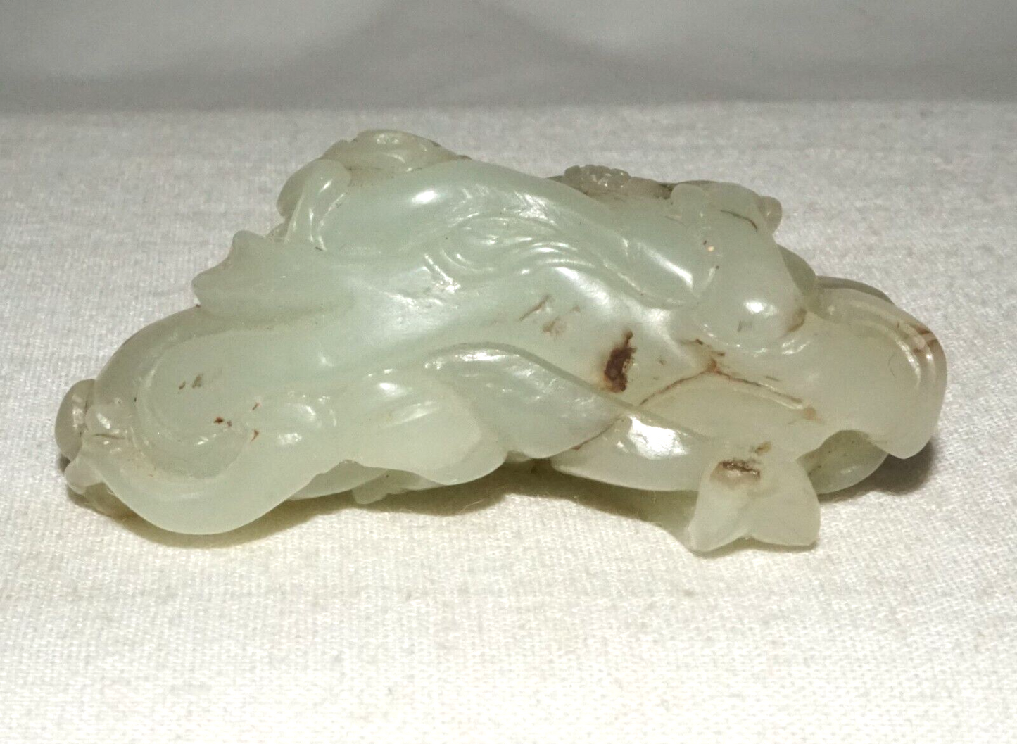 Antique Chinese Finely Carved Nephrite Jade Double Monkey & Peach Motif (InS)L5