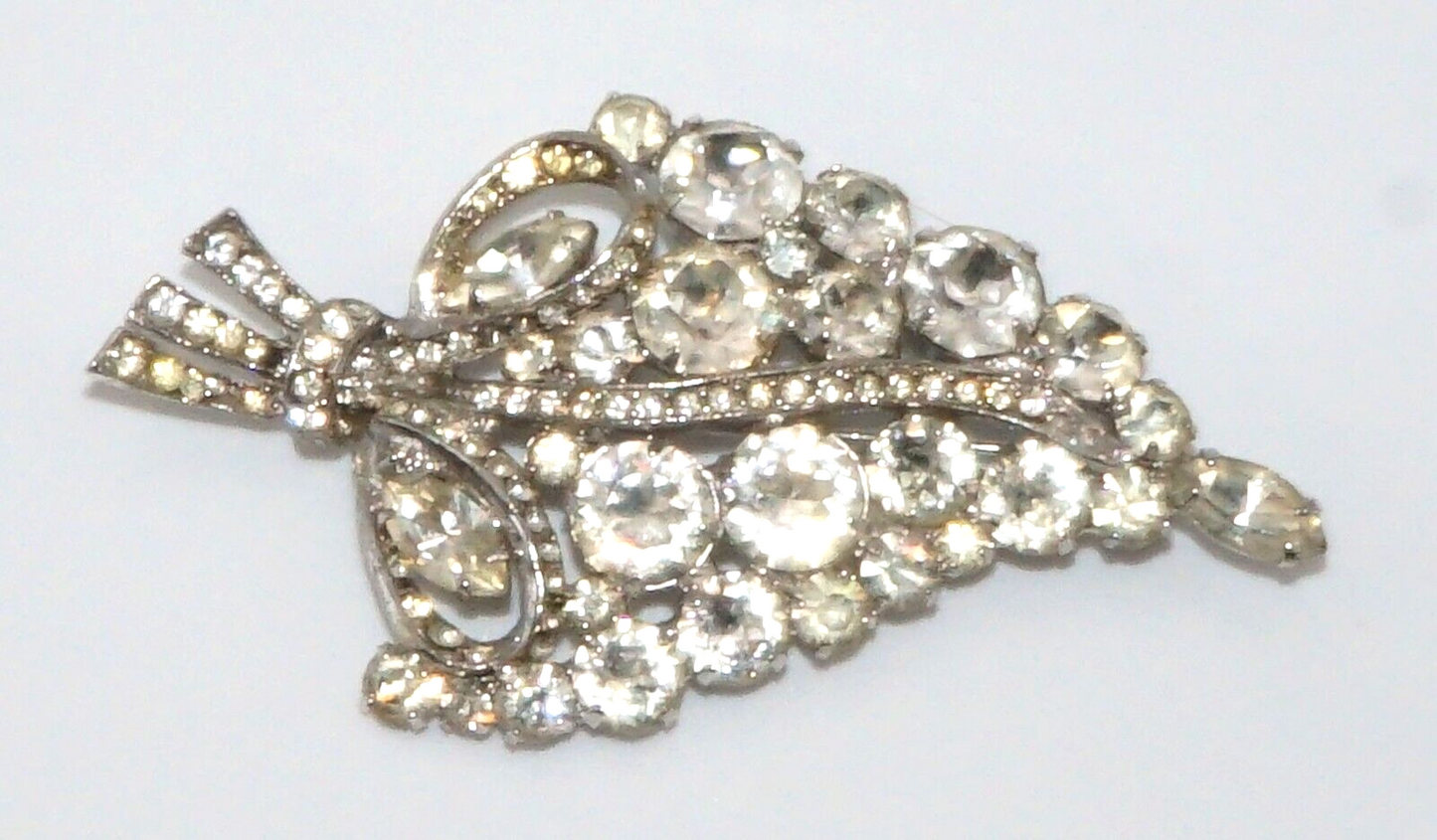 Vintage Silver Tone Rhinestone Brooch w Round & Marquise Stones (McC)