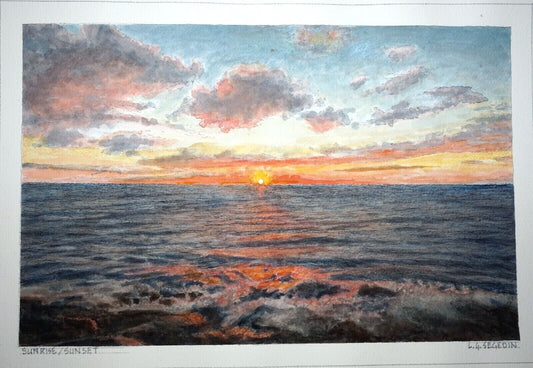 Hawaii Watercolor Painting "Pacific Sunset / Sunrise" by Larry Segedin #172