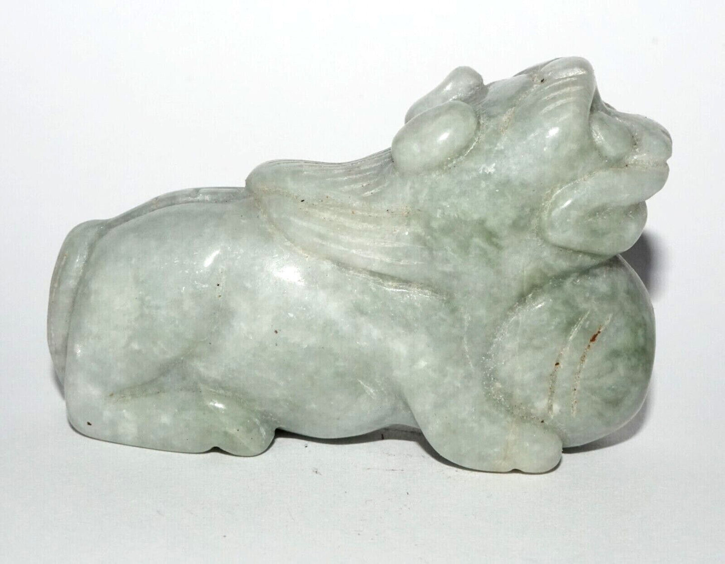 Vintage Chinese Jadeite Jade Carved Snuff Bottle w. Foo Dog & Ball (LeS) G12