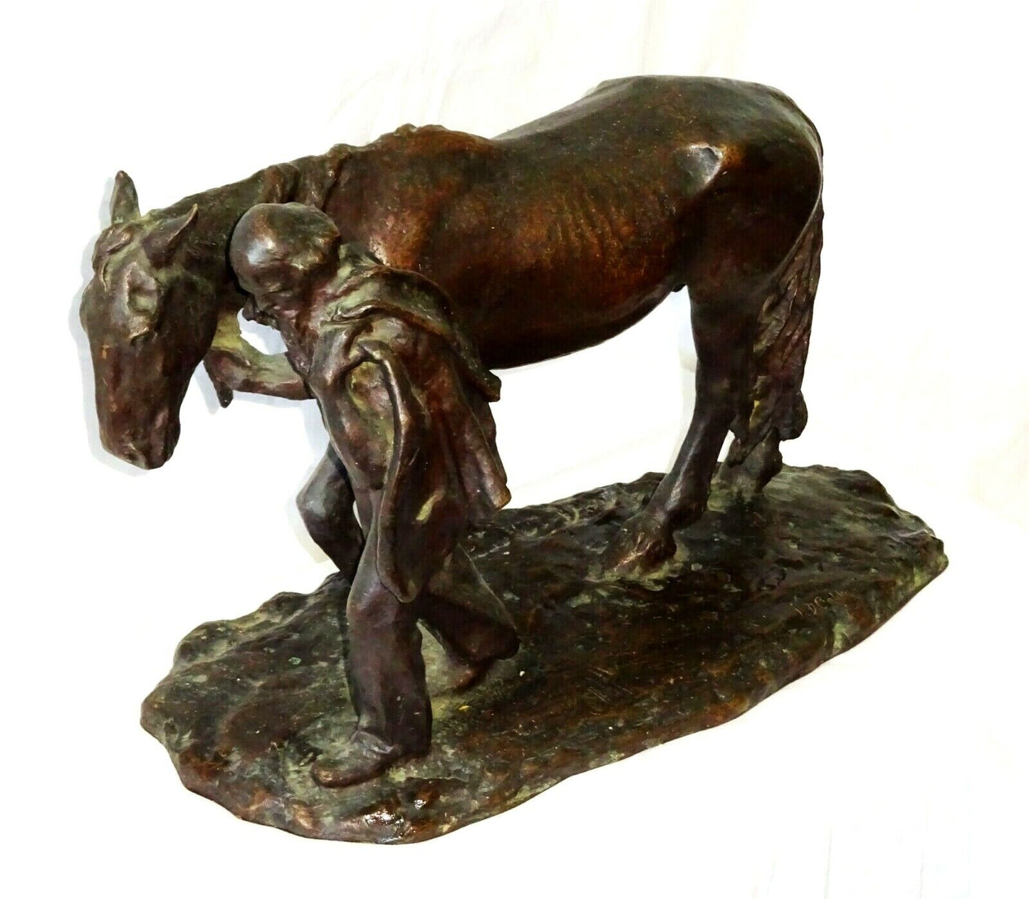 Vintage US Bronze Sculpture "Farmer Leading his Horse" by B.D. Cable (New)