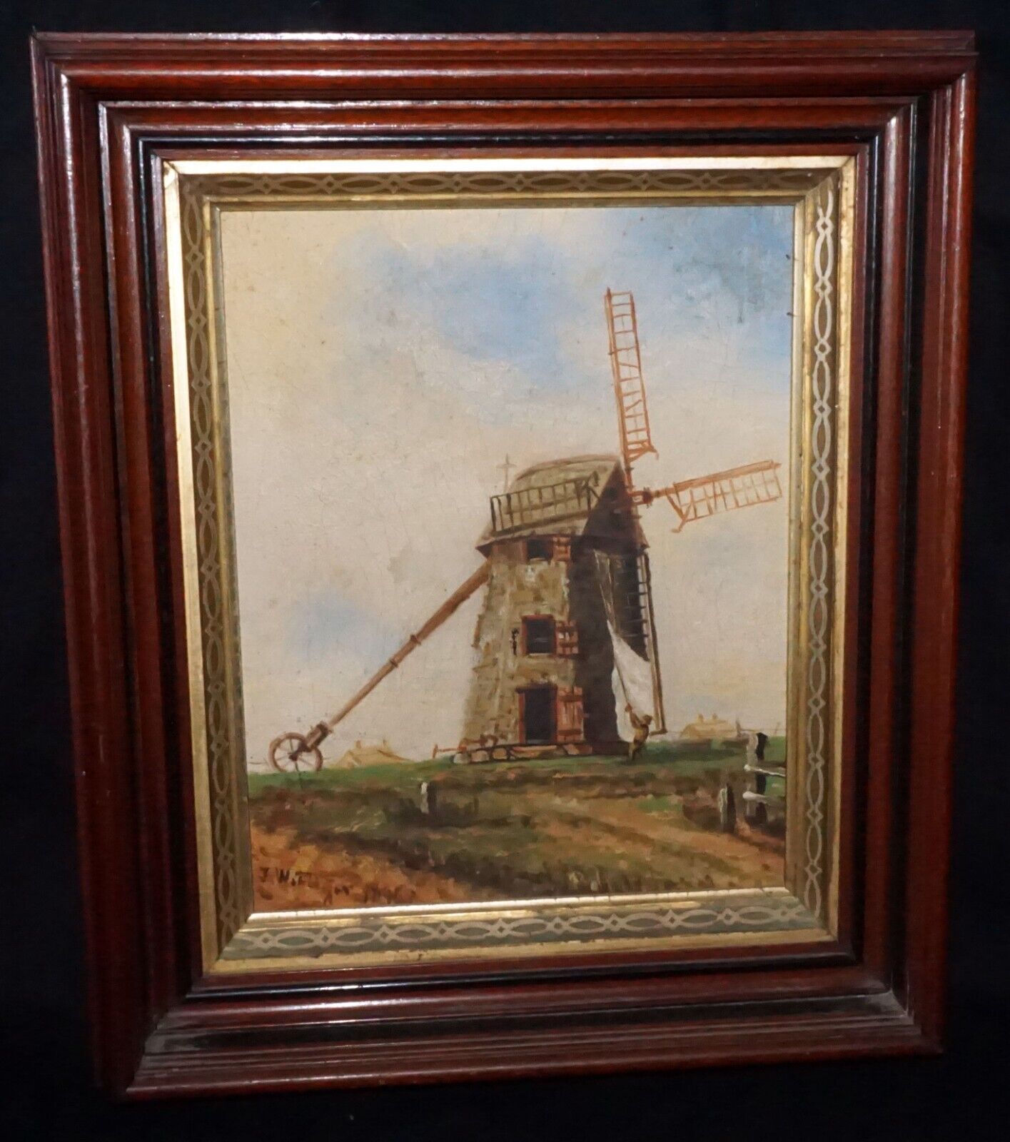 1896 US Oil Painting Old Nantucket Windmill James Walter Folger (1851-1918)(WoJ)