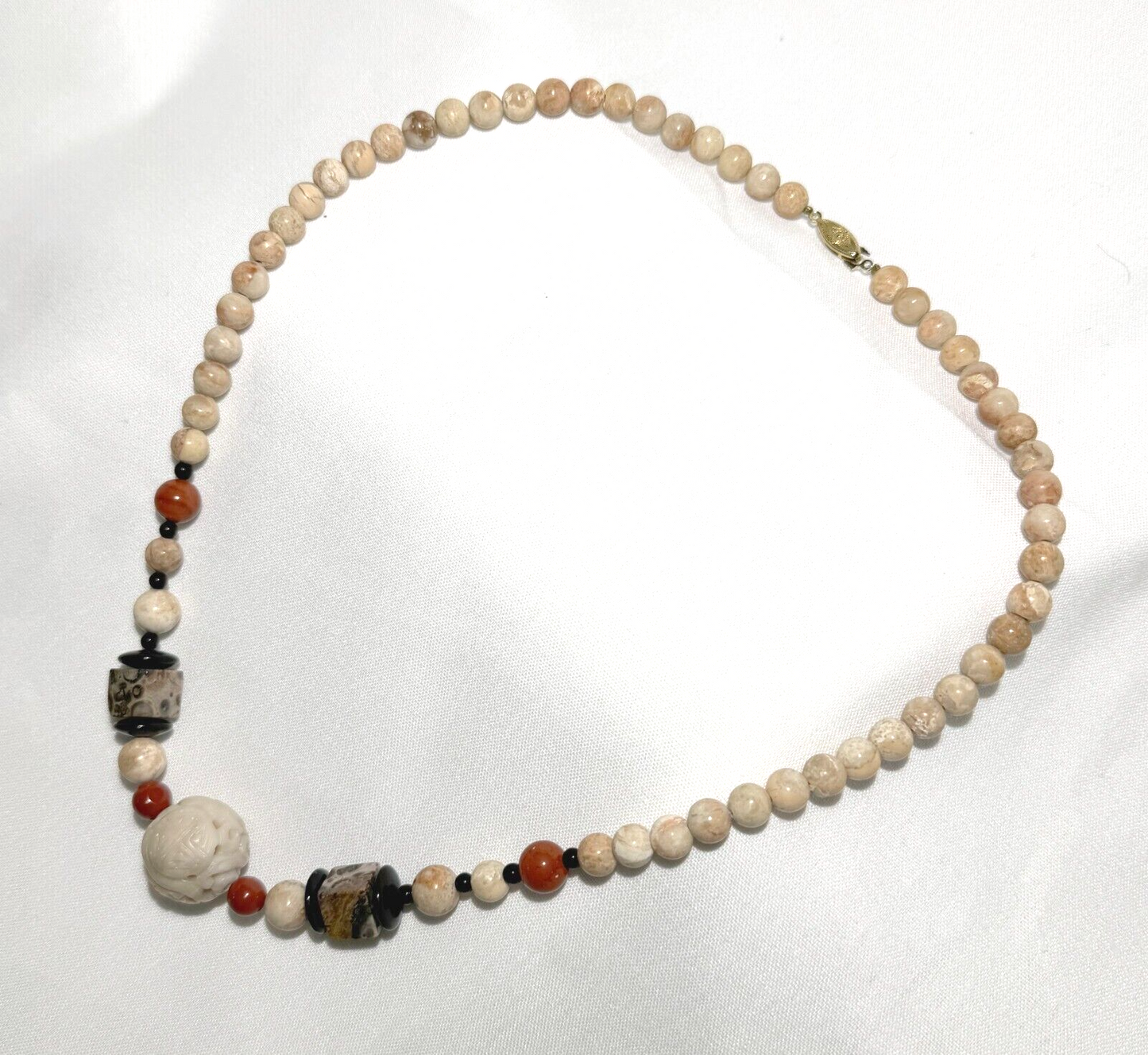 Vtg Japanese Multi-Colored Hard Stone Bead Necklace 21" Double Shou Bead (KiL)3