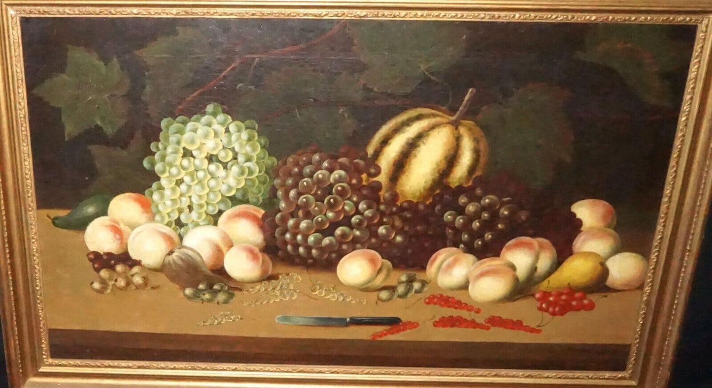 1826 American Oil Still Life Painting Fruit on Table By Richard Howe (NeW)