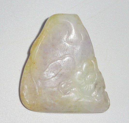 Vintage Chinese Lavender Jade Rock w. Flower Motif Carving (FeO) #43b