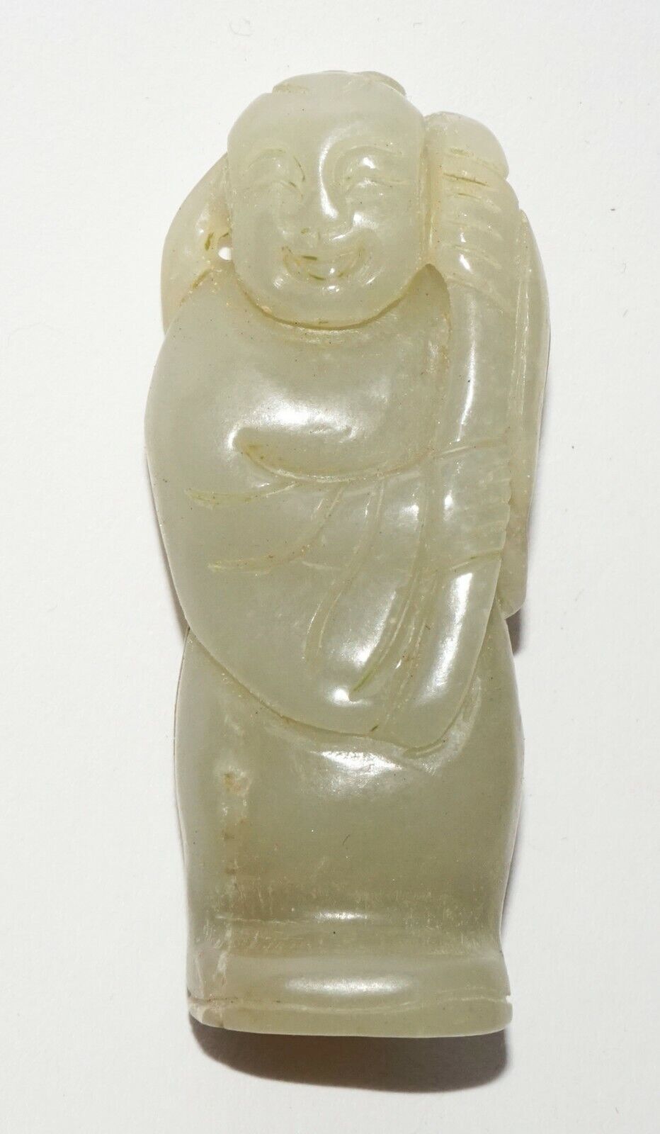 Vintage Chinese Pierced Nephrite Carved Standing Figure Holding Lingzhi (LeS) G3