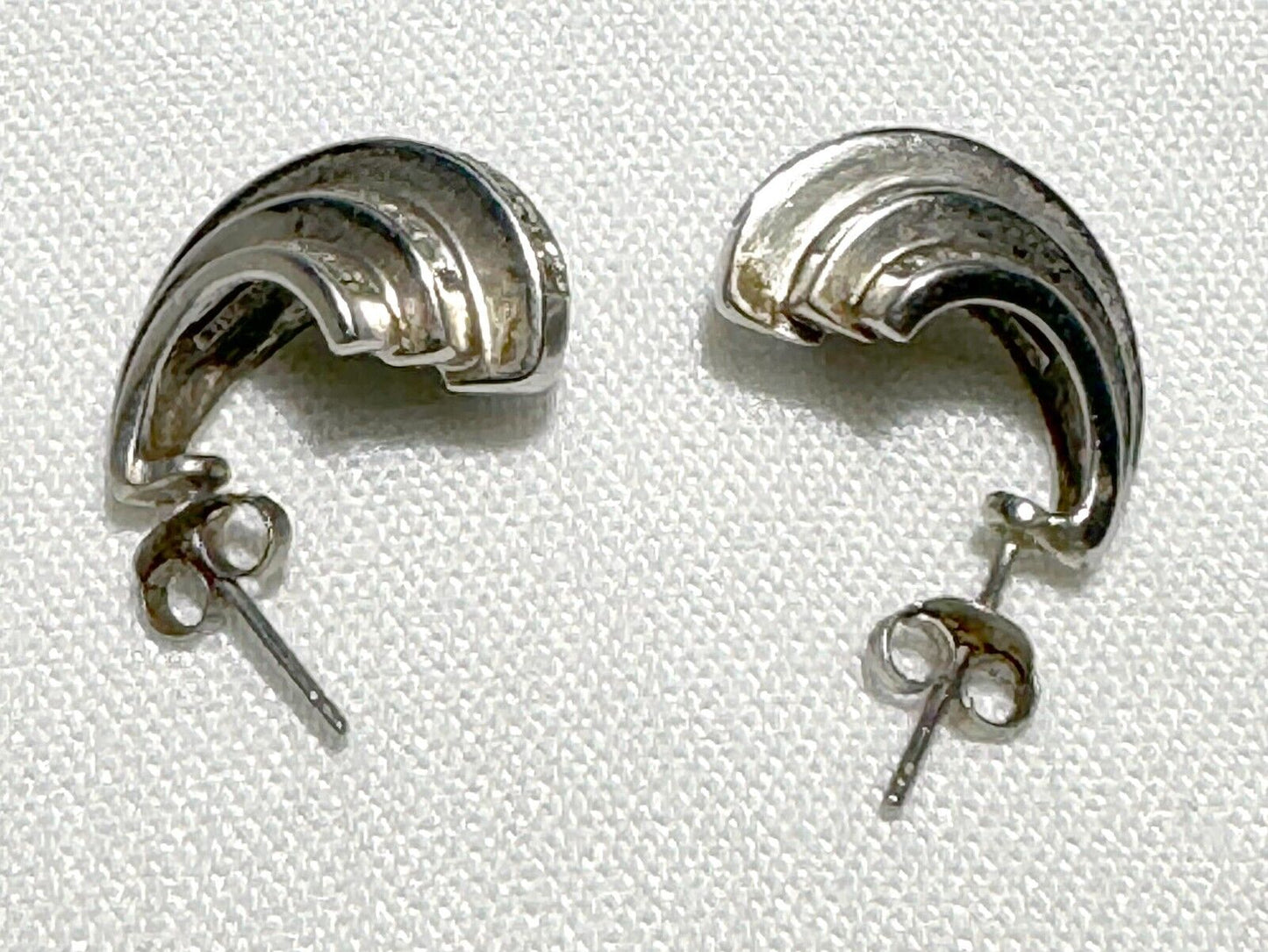 Vintage Thai Sterling Silver 925 Beaded Open Crescent Earrings (KiL)7